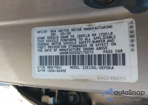 2003 Toyota Corolla Ce from USA, damaged, VIN 1NXBR32E93Z175073